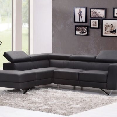 Black Fabric Sectional Sofa Near Glass Window